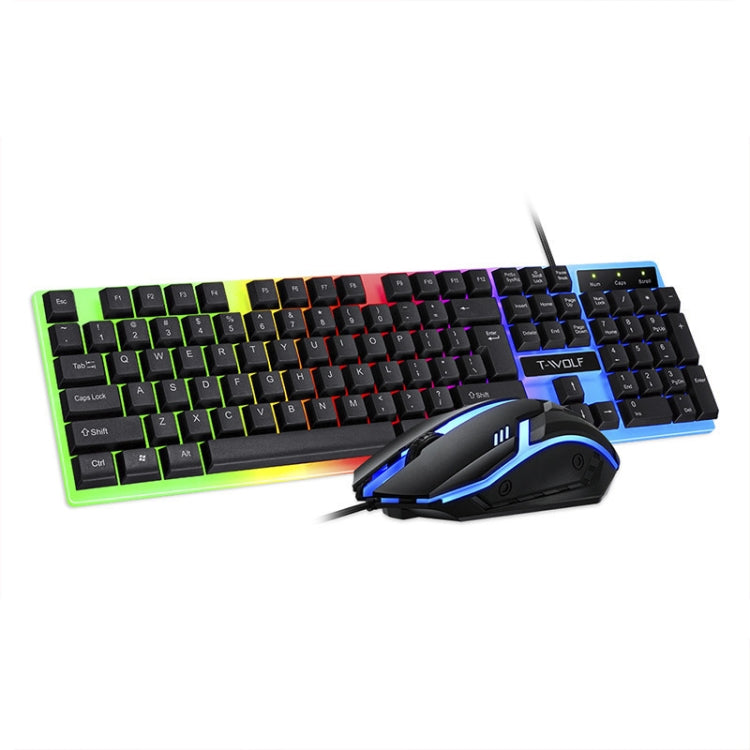 T-WOLF TF230 Colorful Light Effect Game Office Computer Wired Keyboard and Mouse Kit, TF230 (Black), TF230 (White)