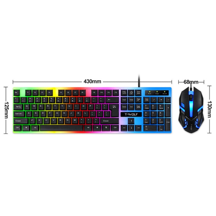 T-WOLF TF230 Colorful Light Effect Game Office Computer Wired Keyboard and Mouse Kit, TF230 (Black), TF230 (White)