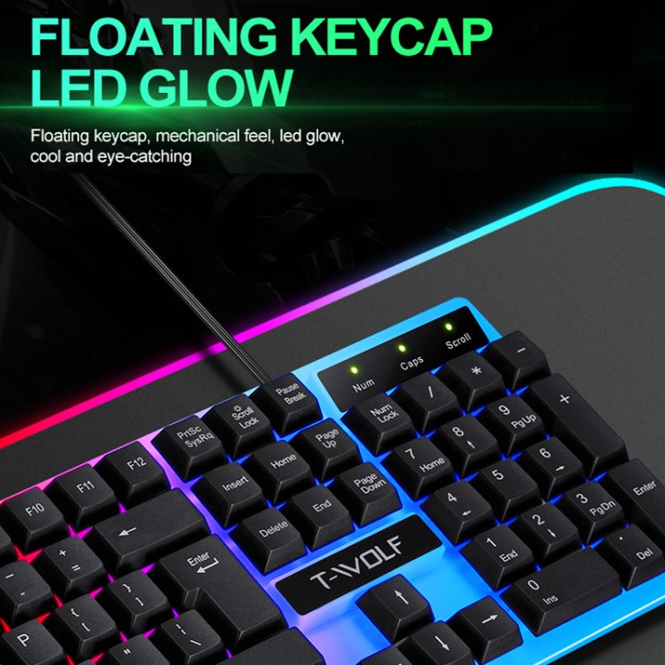 T-WOLF TF230 Colorful Light Effect Game Office Computer Wired Keyboard and Mouse Kit, TF230 (Black), TF230 (White)