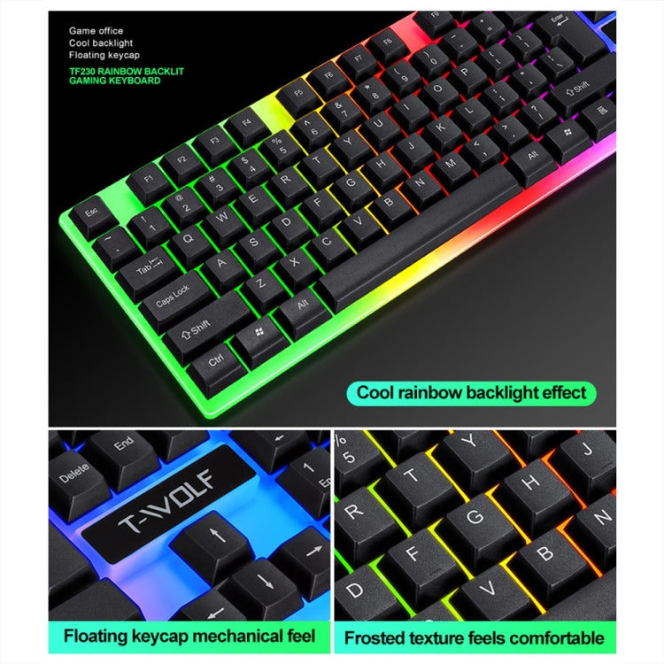 T-WOLF TF230 Colorful Light Effect Game Office Computer Wired Keyboard and Mouse Kit, TF230 (Black), TF230 (White)