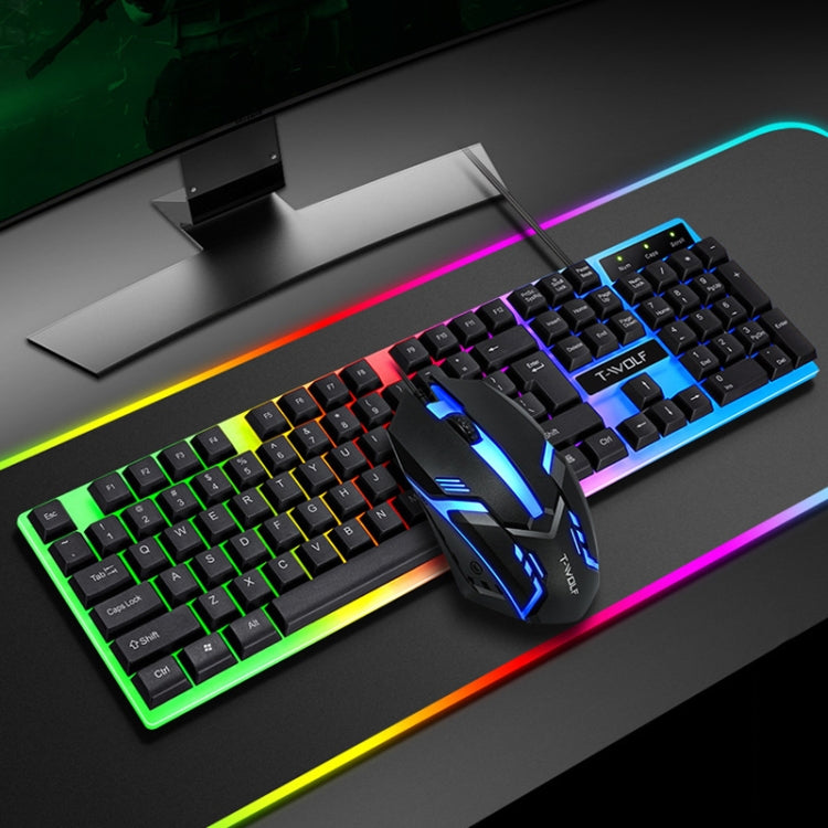 T-WOLF TF230 Colorful Light Effect Game Office Computer Wired Keyboard and Mouse Kit, TF230 (Black), TF230 (White)