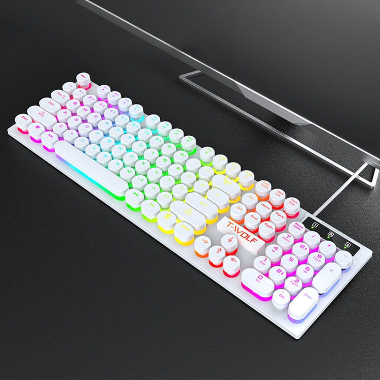 T-WOLF T80 104-Keys RGB Illuminated Office Game Wired Punk Retro Keyboard, Black, Pink, White