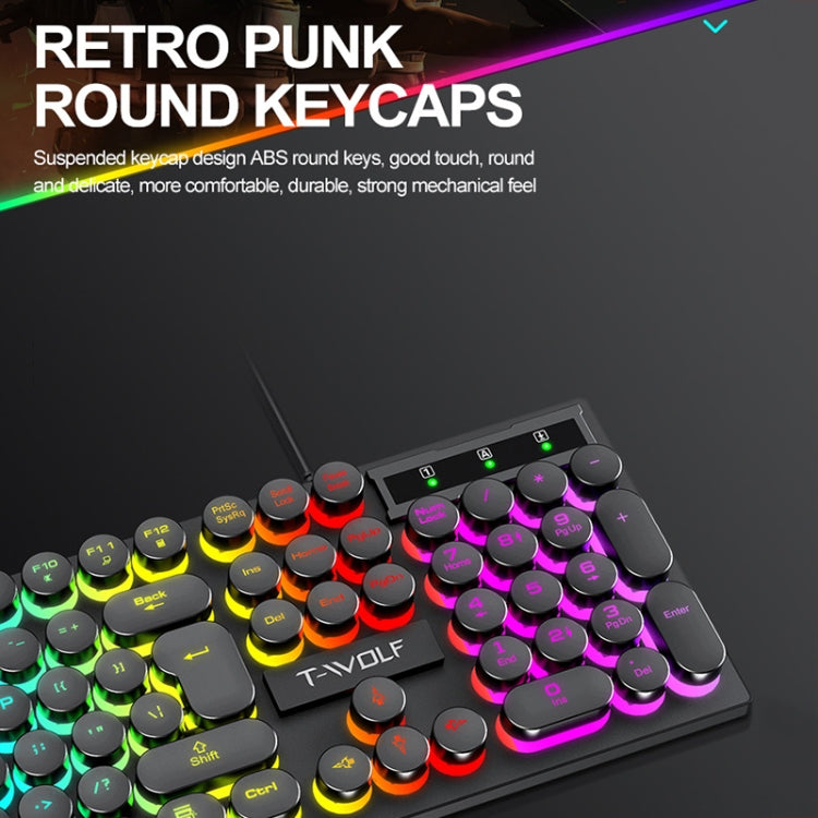 T-WOLF T80 104-Keys RGB Illuminated Office Game Wired Punk Retro Keyboard, Black, Pink, White