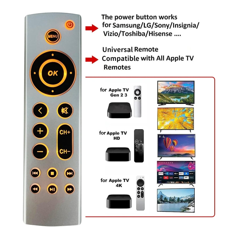 For Apple TV Remote Control 4K / HD A2169 A1842 A1625 Backlight Style Without Voice