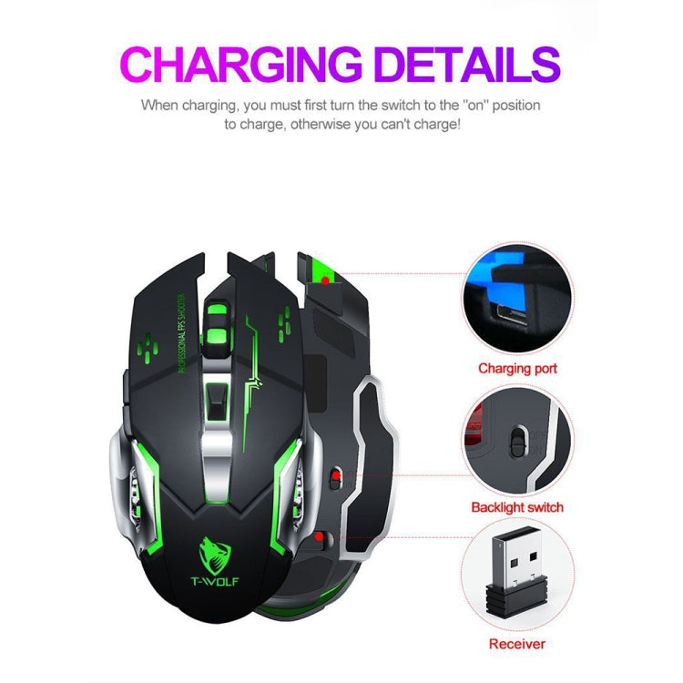 T-WOLF Q13 2.4GHz 6-keys RGB Colorful Light Gaming Wireless Mouse