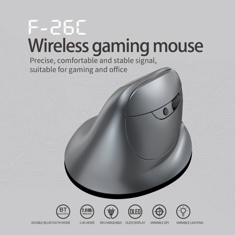 ZELOTES F-26C 8-Keys 2.4G+Bluetooth Dual-Mode LED Display Vertical Grip Wireless Mouse