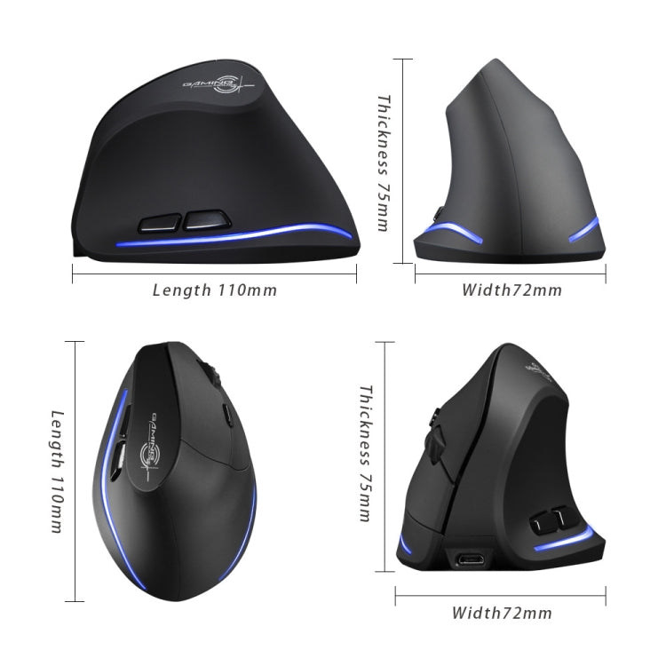 ZELOTES F35 6-buttons Vertical Grip Ergonomic Rechargeable Wireless Mouse