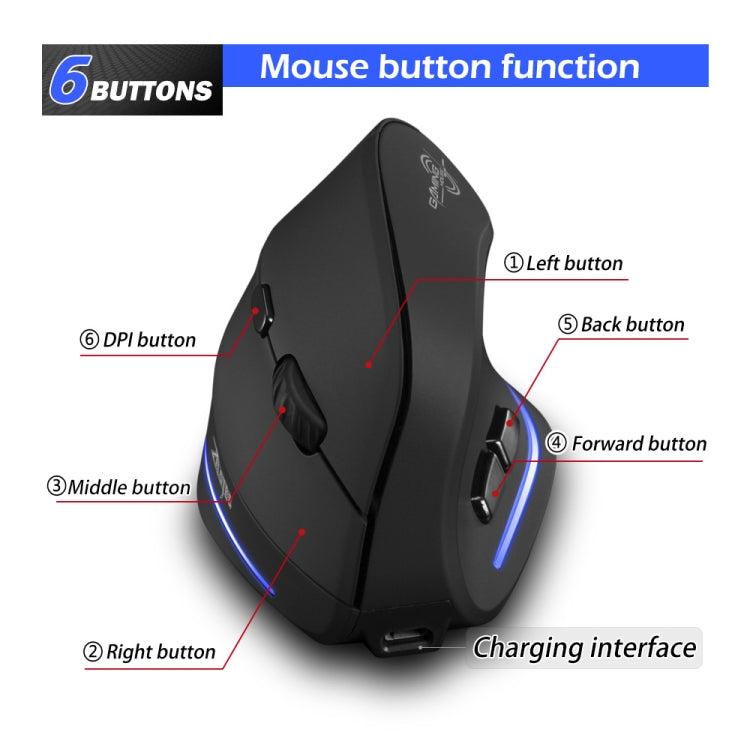 ZELOTES F35 6-buttons Vertical Grip Ergonomic Rechargeable Wireless Mouse