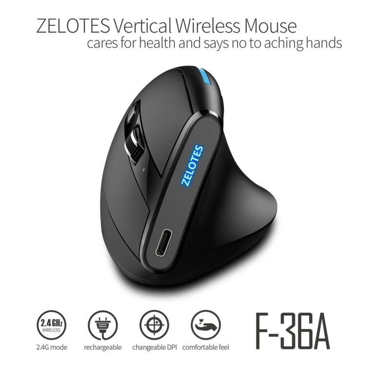 ZELOTES F36A 6-Buttons Vertical Grip Ergonomic Rechargeable Wireless Mouse