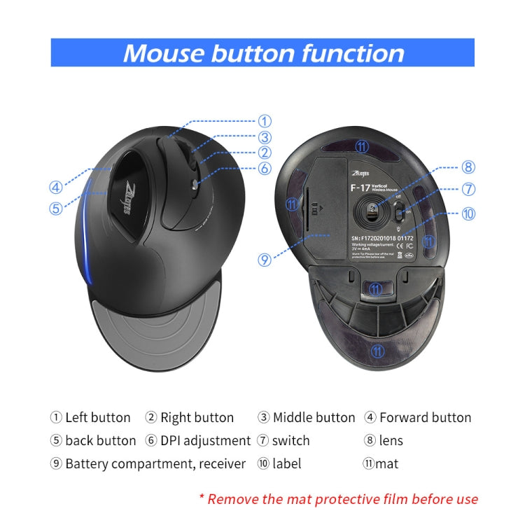 ZELOTES F17 6-buttons Vertical Grip Ergonomic Wireless Mouse