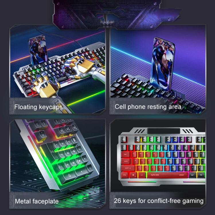 Inphic K2 104-Keys Wired Gaming Keyboard USB Quiet Office Metal Panel Mechanical Keyboard With 7 Color Backlit