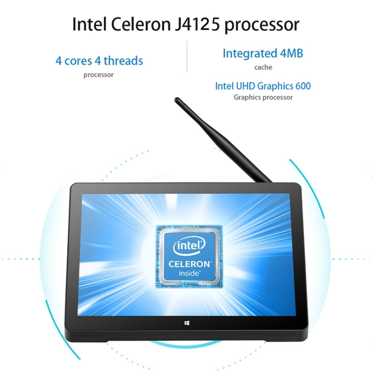 Windows 10 Intel Celeron J4125 Quad Core up to 2.7GHz, Support WiFi & BT & TF Card & HDMI & RJ45, US Plug, H10PRO 8GB+128GB