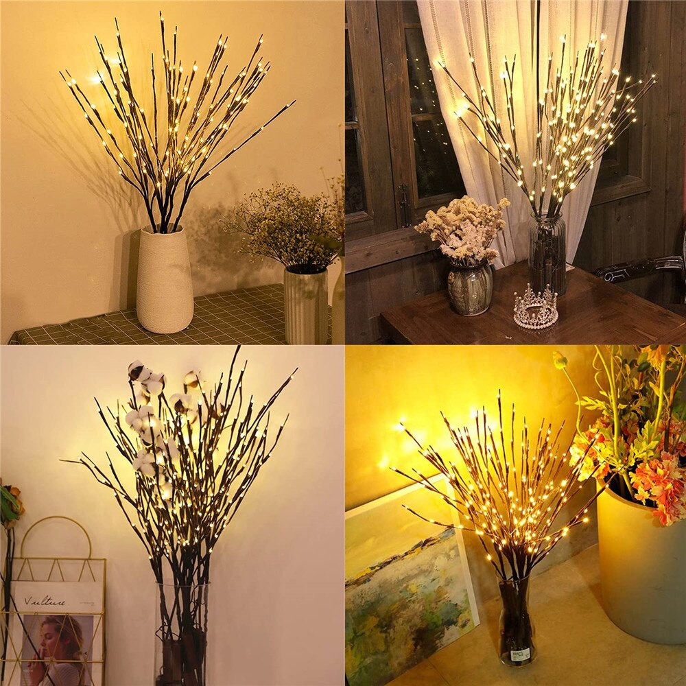20 Bulbs LED Willow Branch Lights Lamp Natural Tall Vase Filler Willow Twig Lighted Branch Christmas Wedding Decorative Lights - GALAXY PORTAL