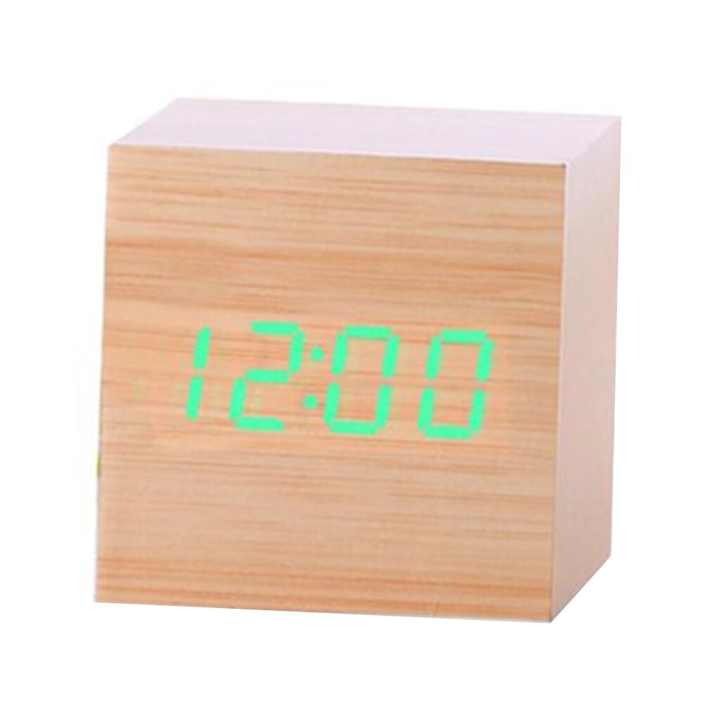 Multicolor Sound Control Wooden Wood Square LED Alarm Clock Desktop Table Digital Thermometer Wood USB/AAA Date Display Clocks - GALAXY PORTAL