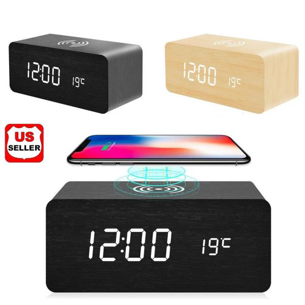 Factory Wholesale Smart Wireless Charging Sound Control Environmentally Friendly Mute Led Wooden Clock Home Electronic Alarm Clock Free Shipping - GALAXY PORTAL