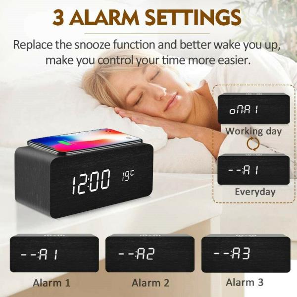 Factory Wholesale Smart Wireless Charging Sound Control Environmentally Friendly Mute Led Wooden Clock Home Electronic Alarm Clock Free Shipping - GALAXY PORTAL