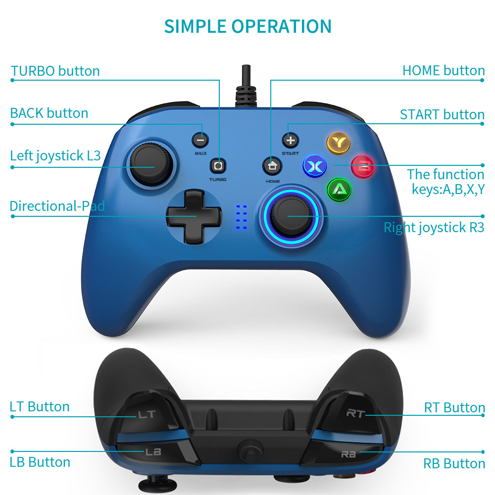 (ABC)Wired Gaming Controller, Joystick Gamepad with Dual-Vibration PC Game Controller Compatible with PS3, Switch, Windows 10/8/7 PC, Laptop, TV Box, Android Mobile Phones, 6.5 ft USB Cable - Blue亚马逊禁