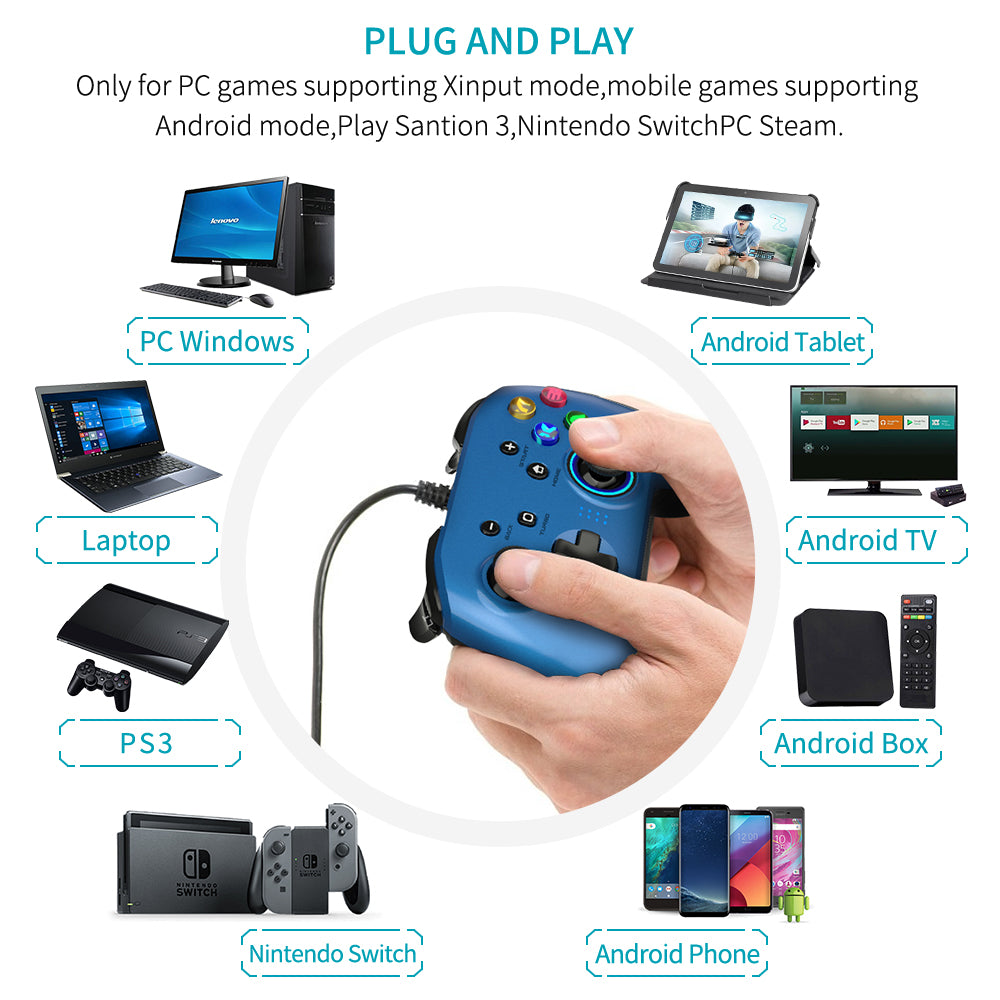 (ABC)Wired Gaming Controller, Joystick Gamepad with Dual-Vibration PC Game Controller Compatible with PS3, Switch, Windows 10/8/7 PC, Laptop, TV Box, Android Mobile Phones, 6.5 ft USB Cable - Blue亚马逊禁
