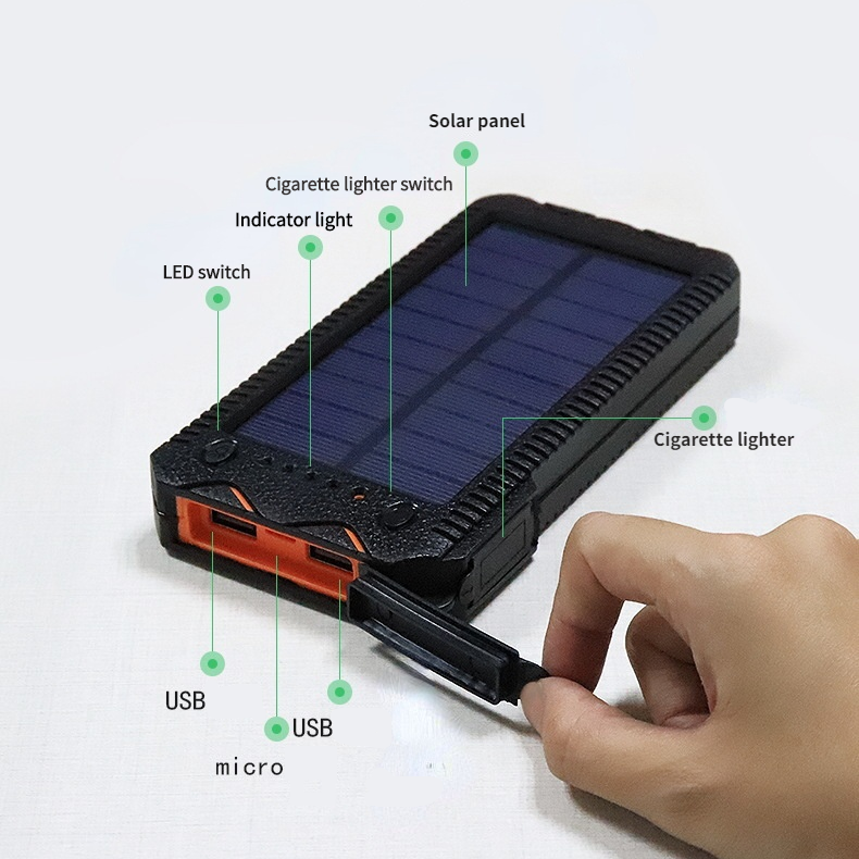 Dual USB Port Solar Mobile Power Bank Large Capacity Outdoor Emergency Fast Charging Mobile Power Bank 10000 mah