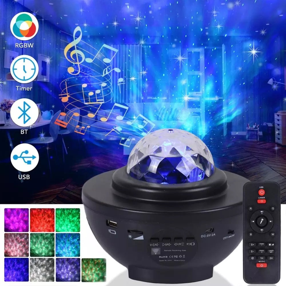 LED starry sky water pattern lamp creative romantic atmosphere lamp Starlight Ocean projection lamp Bluetooth music laser lamp - GALAXY PORTAL