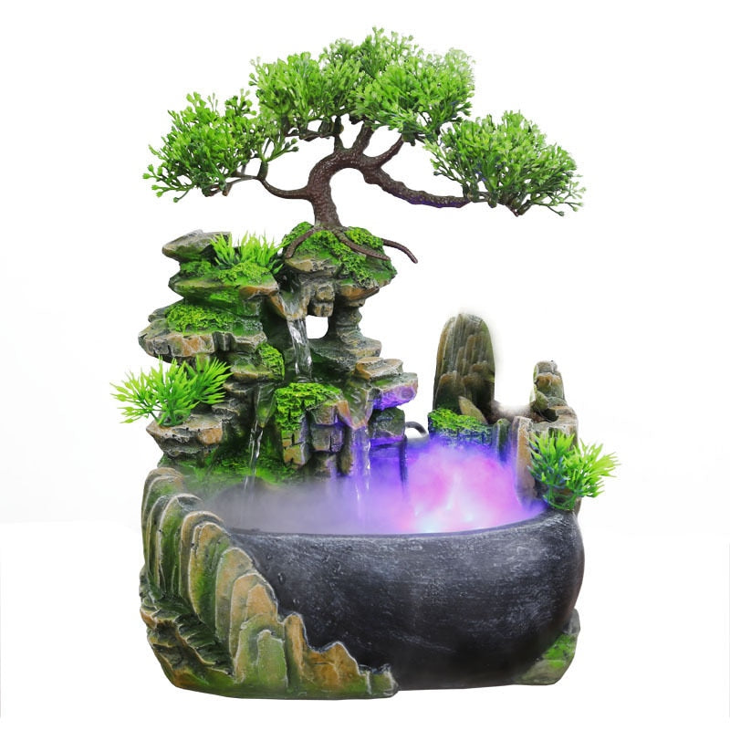 Wealth Feng Shui Company Office Ornament Desktop Flowing Water Waterfall Fountain With Color Changing LED Lights Spray