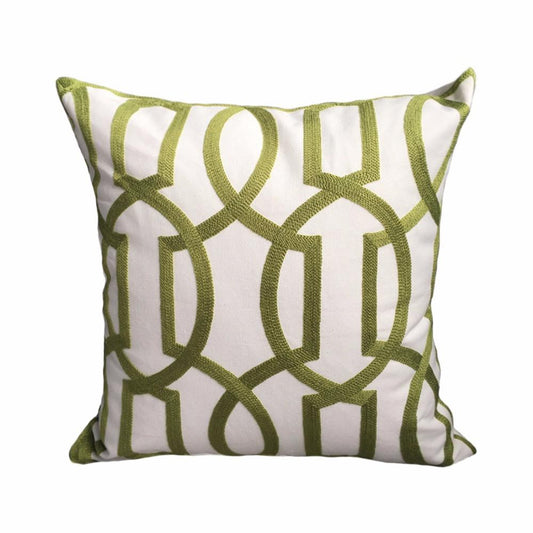 Modern Geometric Cord Embroidery Gray & Green Cotton Cushion Cover 45 X 45 Cm - GALAXY PORTAL