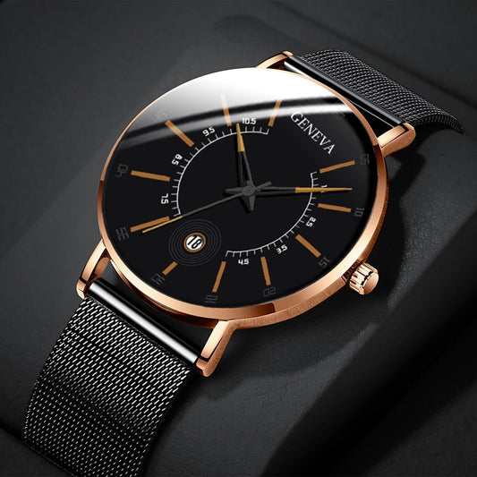 Men Watches Luxury Fashion Mens Business Watch Ultra Thin Thin Stainless Steel Mesh Belt Quartz Wrist Watch reloj hombre