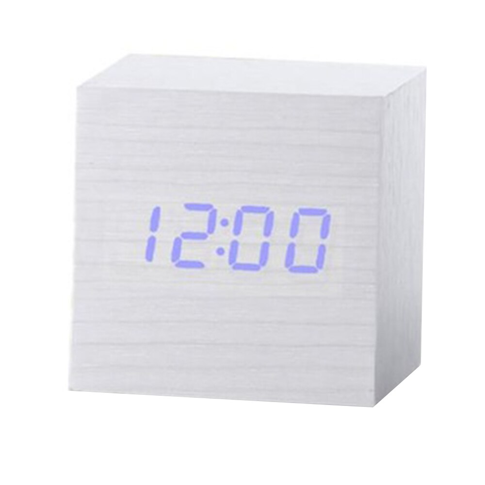 Multicolor Sound Control Wooden Wood Square LED Alarm Clock Desktop Table Digital Thermometer Wood USB/AAA Date Display Clocks - GALAXY PORTAL
