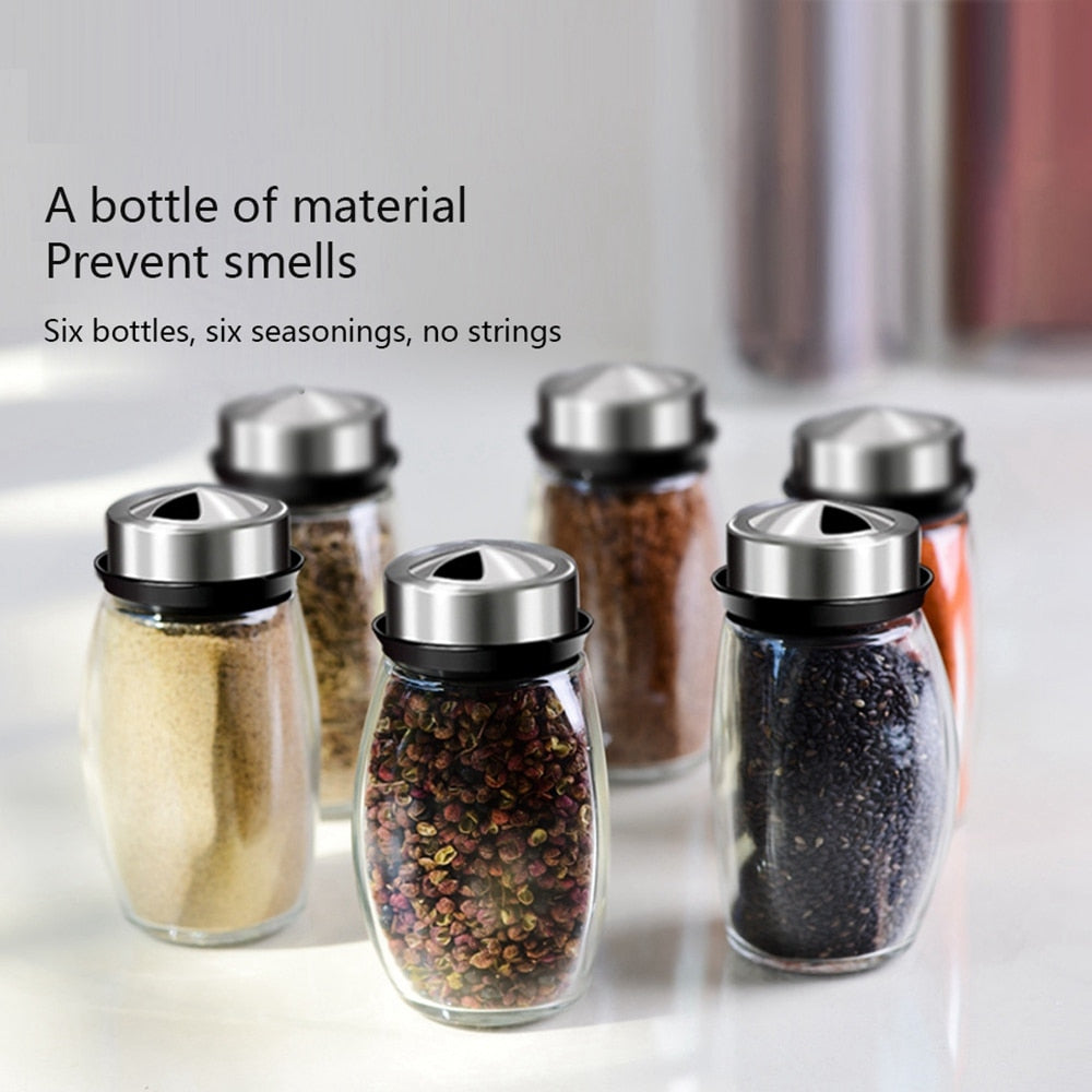Rotating Cruet Condiment Seasoning Jars Set for Spices Pepper Sprays Bottles Salt Shakers Holder Kitchen Storage Rack Organizer