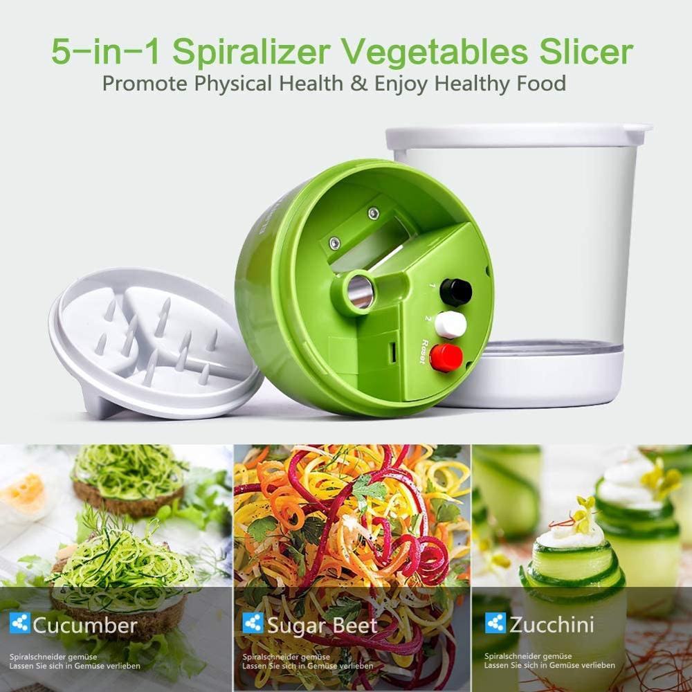 5 in1 Handheld Spiralizer Vegetable Slicer Adjustable Spiral Cutter with Container Zucchini Noodle Spaghetti Maker Spiral Slicer