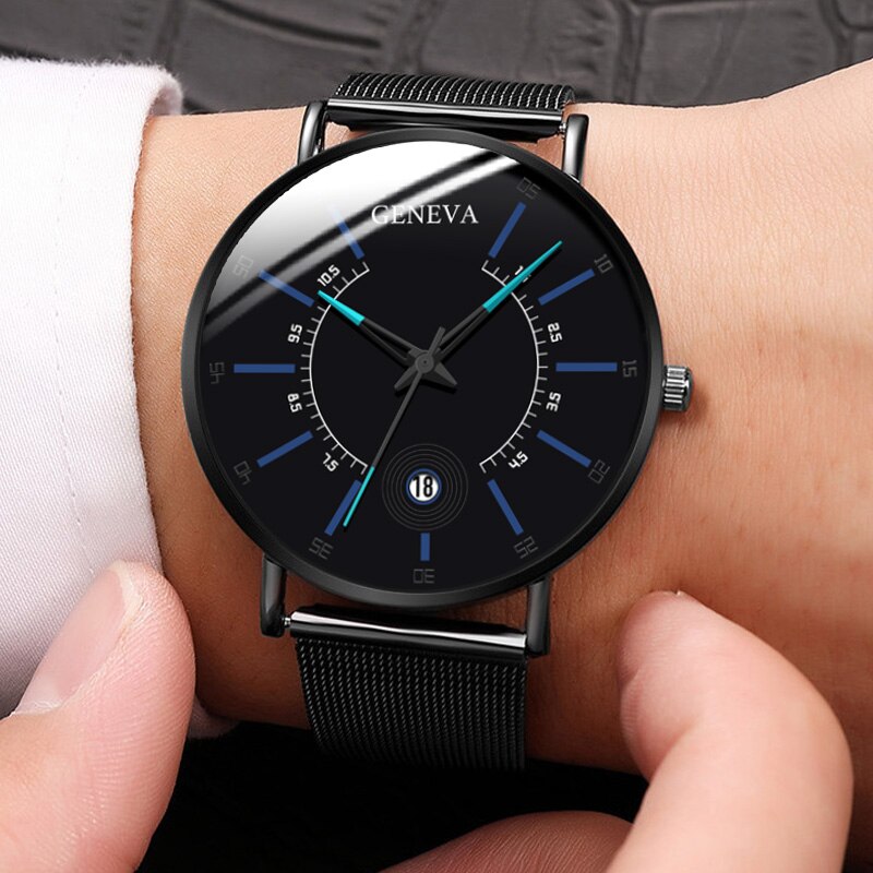 Men Watches Luxury Fashion Mens Business Watch Ultra Thin Thin Stainless Steel Mesh Belt Quartz Wrist Watch reloj hombre