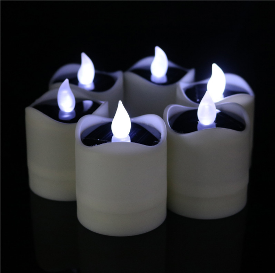 6pcs Solar Powered LED Candle Light Yellow Flicker Tea Lamp Festival Wedding Romantic Decor No Smoke, No flame, No self - heating