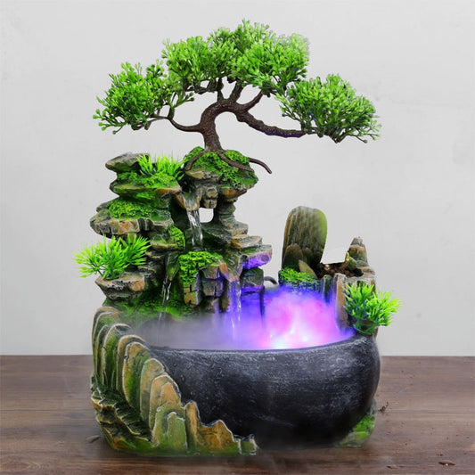 Wealth Feng Shui Company Office Ornament Desktop Flowing Water Waterfall Fountain With Color Changing LED Lights Spray