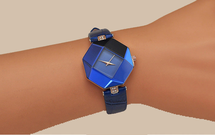 Women Watches Gem Cut Geometry Crystal Leather Quartz Wristwatch Fashion Dress Watch Ladies Gifts Clock Relogio Feminino 5 color