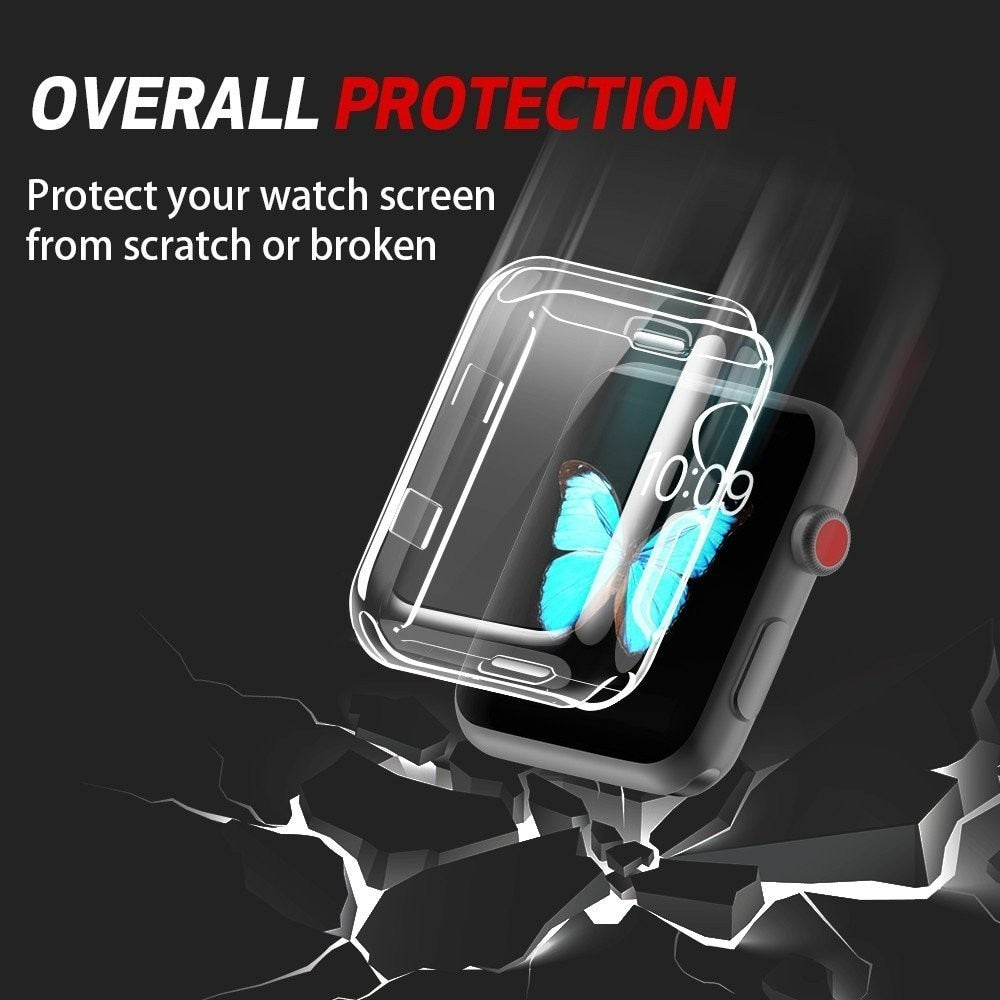 Full Case for Apple Watch band 40MM 44MM 38MM 42MM Protective TPU HD Clear Ultra-Thin Iwatch 5 4 3 Cover Screen Protector Cover