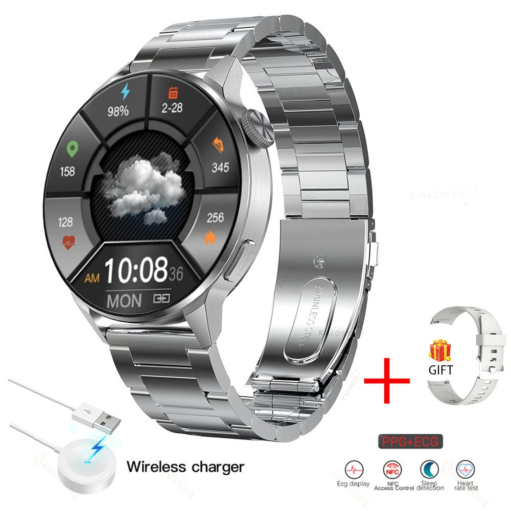 New 390*390 HD Screen NFC Smartwatch Men Bluetooth Call Sport GPS Track Watch Custom Dial Heart Rate ECG PPG Smartwatch For Men