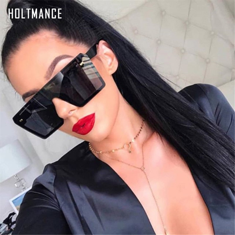 Square Oversized Sunglasses Women Retro Big Frame Driving Sun Glasses Flat Top Gafas Brand Rice Design Conjoined Shade UV400