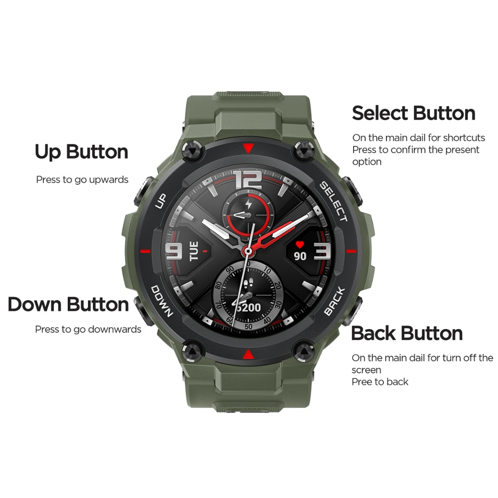 New 2020 CES Amazfit T rex T-rex Smartwatch Control Music 5ATM Smart Watch GPS/GLONASS 20 days battery life MIL-STD for Android