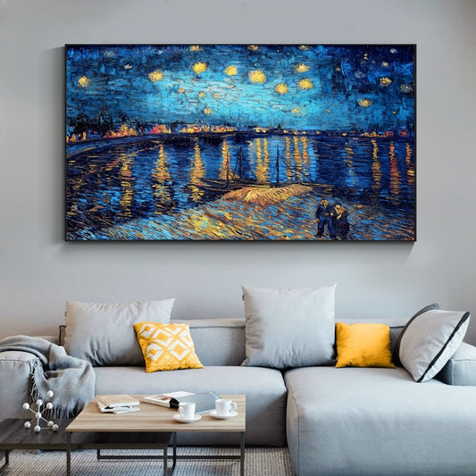Starry Night on The Rhone River By Vincent Van Gogh Famous Impressionist Artist Oil Paintings on Canvas for Living Room Decor