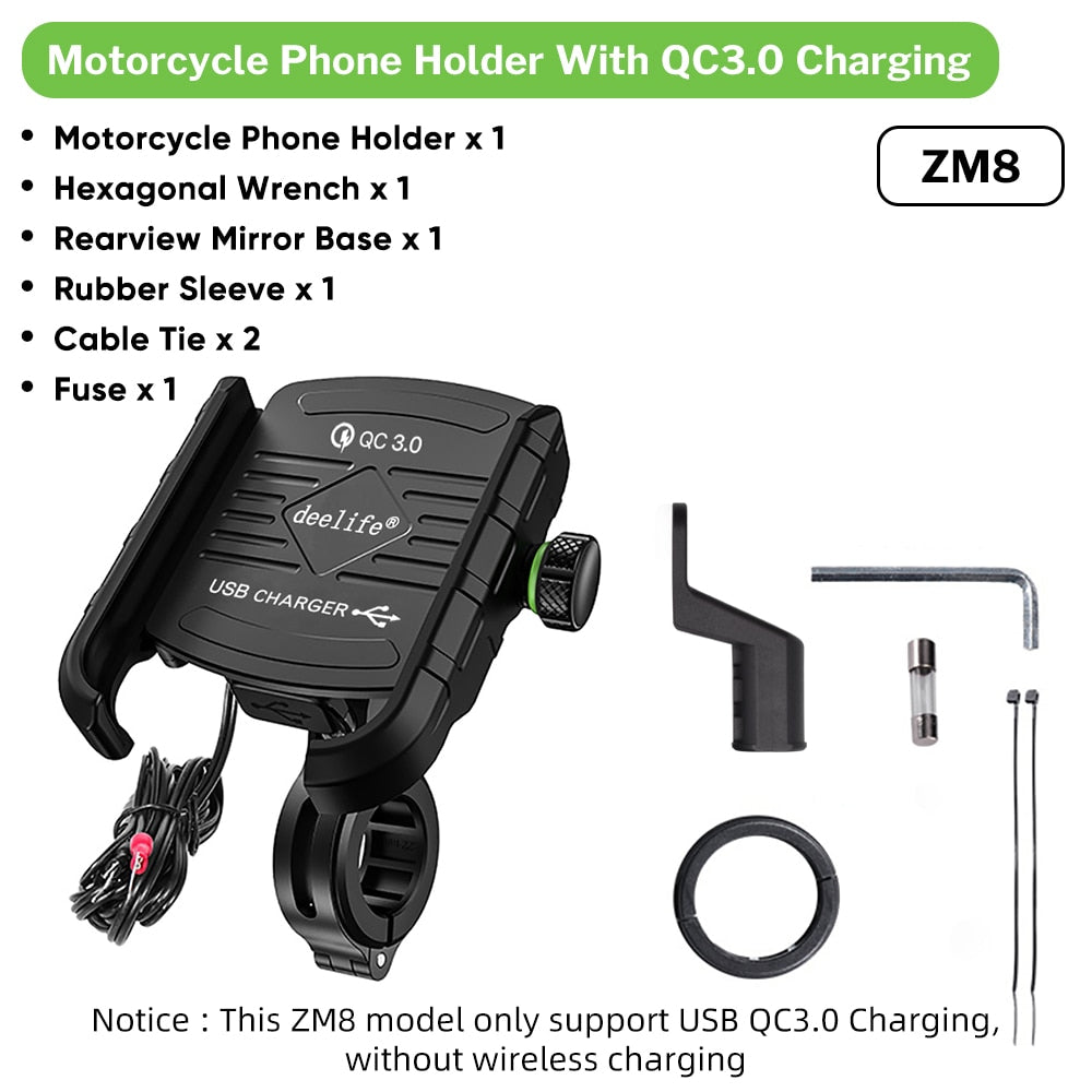 Deelife Motorcycle Phone Holder for Moto Motorbike Mirror Mobile Stand Support USB Charger Wireless Charging Cellphone Mount