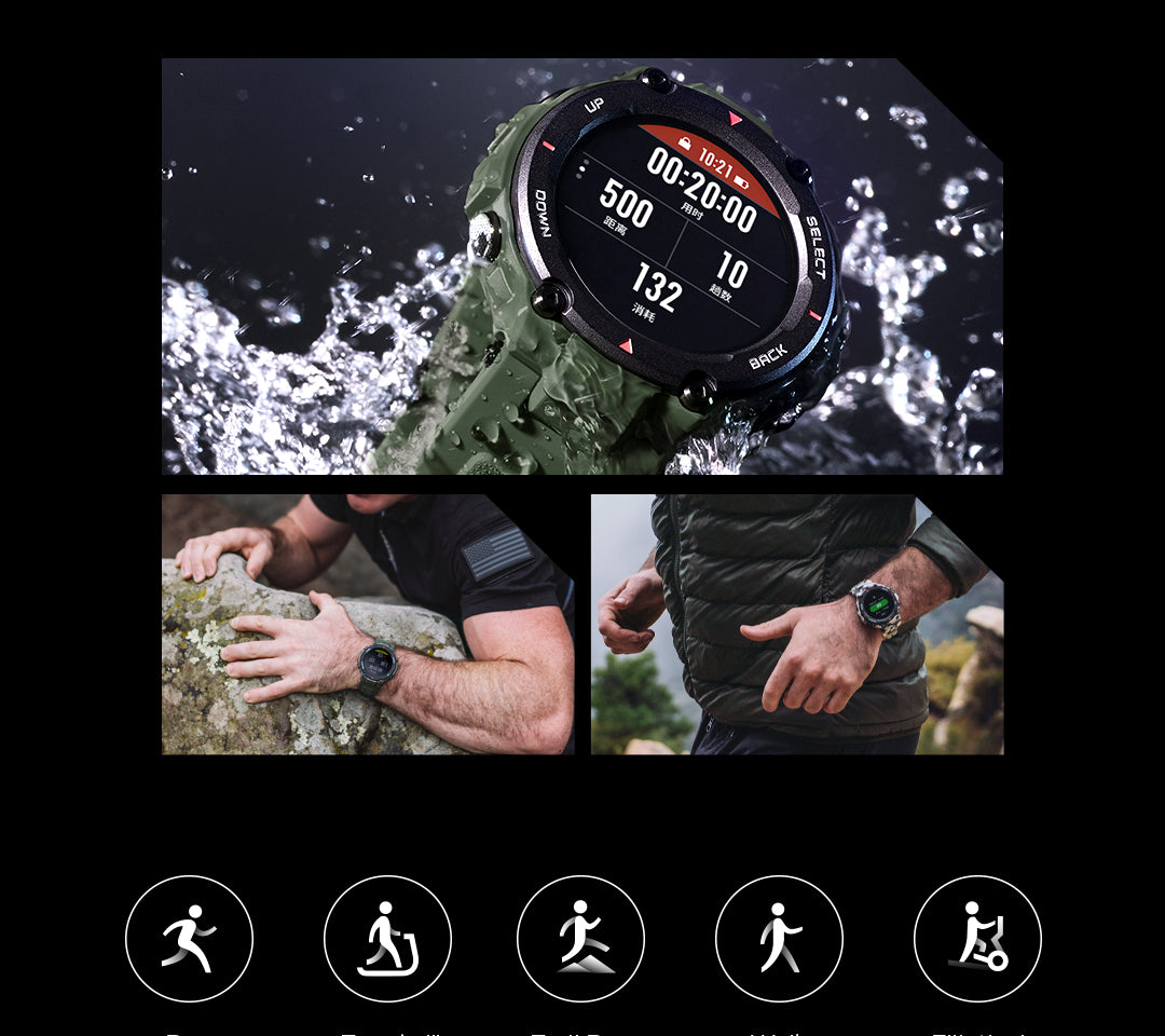 New 2020 CES Amazfit T rex T-rex Smartwatch Control Music 5ATM Smart Watch GPS/GLONASS 20 days battery life MIL-STD for Android
