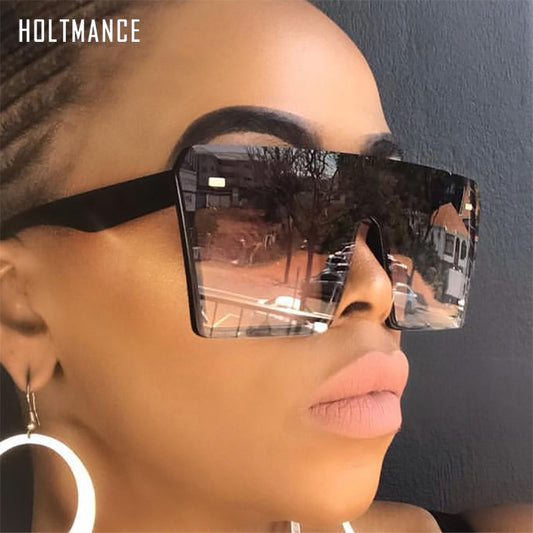 Square Oversized Sunglasses Women Retro Big Frame Driving Sun Glasses Flat Top Gafas Brand Rice Design Conjoined Shade UV400