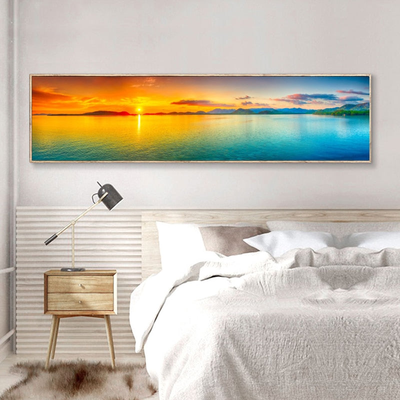 Sunrise Sea Mountain Picture Modern Landscape Prints Wall Art Canvas Painting  for Living Room Cuadros Decor No Frame