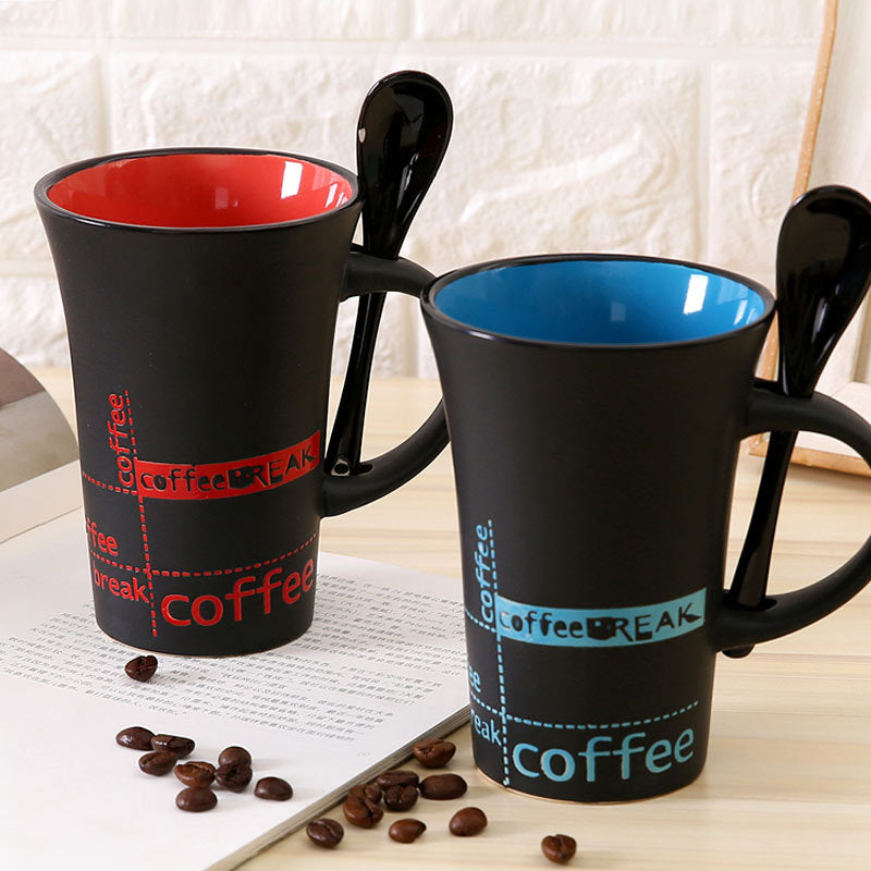 New simple ceramic coffee mug with spoon, handle mugs creative personality cute cup coffee cups Drinkware for the kitchen