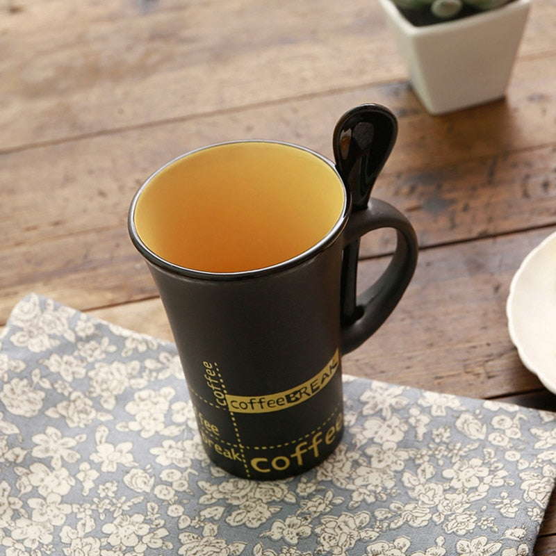 New simple ceramic coffee mug with spoon, handle mugs creative personality cute cup coffee cups Drinkware for the kitchen