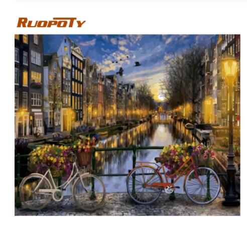 *Painting By Numbers* DIY RUOPOTY Frame Amsterdam Oil Landscape Calligraphy Painting Acrylic Paint On Canvas For Home Decor Artwork