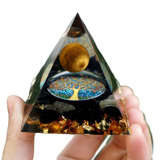 HANDMADE Tiger Eye Crystal Sphere; Obsidian Quartz Orgone Pyramid 60MM Reiki Energy Healing Chakra Meditation
