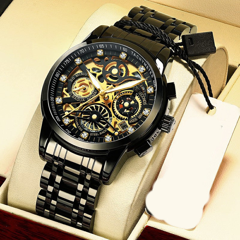 Hollow Watch Men's Steel Band Quartz Luminous Waterproof Trend mechanical Free Shipping - GALAXY PORTAL