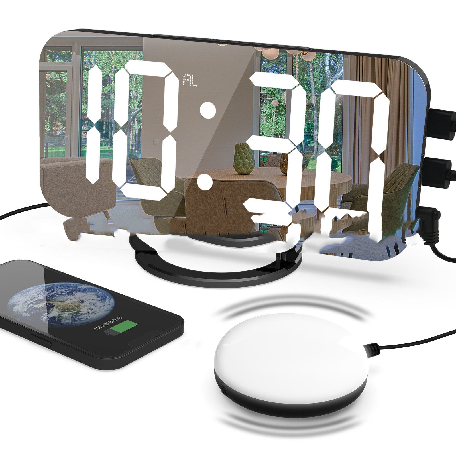 Digital Mirror Clock Dual USB Brightness Adjustable LED Display Table Alarm Dual USB Snooze Time Display For Home Office Bedroom - GALAXY PORTAL