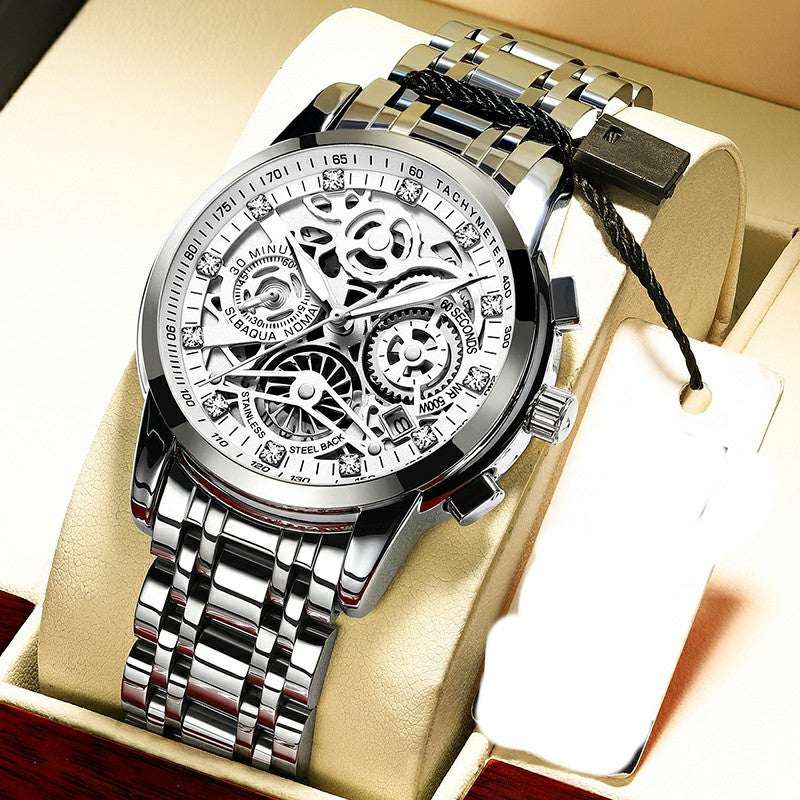 Hollow Watch Men's Steel Band Quartz Luminous Waterproof Trend mechanical Free Shipping - GALAXY PORTAL